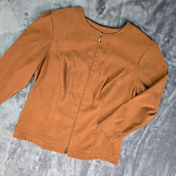 Ashley Stewart Faux Suede Jacket | Brown Zip-Up | Women's 16 | Vintage Style - Picture 2 of 13